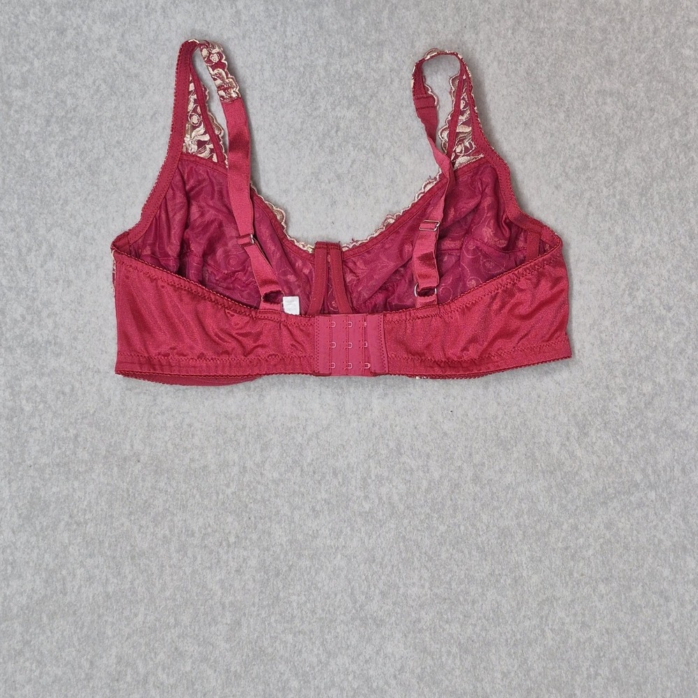 Amourense Women Bra‎ 40DD Red Floral Underwired Lace Embroidered Mesh Strap - Picture 2 of 11